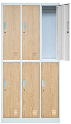 Jan Nowak Schließfachschrank 3B2A Wertfachschrank Metallspind Umkleideschrank 6 Fächer Stahlblech Pulverbeschichtet 185 cm x 90 cm x 45 cm (H x B x T) (Weiß-Holzoptik)