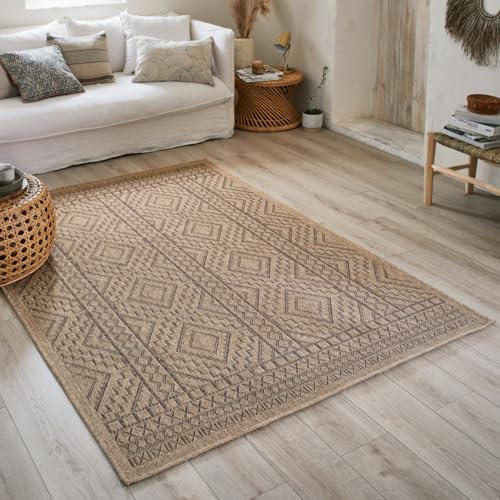 Nature 8729 - Alfombra, natural, Bohemia, con aspecto de yute, para sala de estar, dormitorio, pasillo y exterior, color natural (120 x 170 cm, marrón)