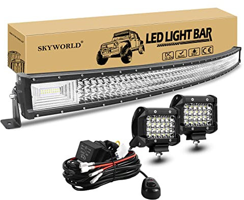SKYWORLD LED Arbeitsscheinwerfer Bar, 132CM 675W Gebogen LED Offroad Scheinwerfer Arbeitslicht, 2 x 60W Zusatzscheinwerfer Beleuchtung mit 12V kabelbaum Auto Traktor SUV LKW KFZ 4x4 Nebelscheinwerfer