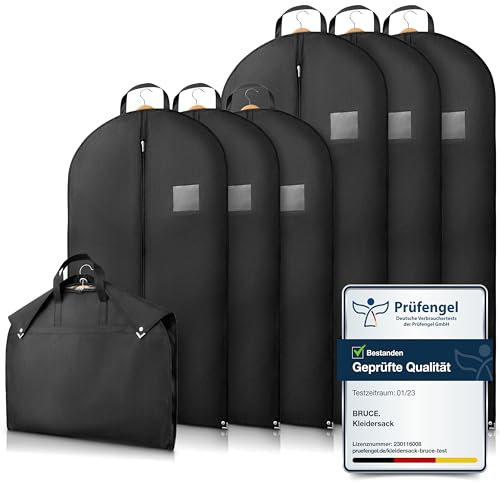 Bruce.® 6x Kleidersack Kurz - 3x 100x60 cm & 3x 120x60 cm – Atmungsaktive Kleiderhülle für Anzug, Jacke & Hemd – 120 GSM Materialstärke – Anzugtasche für Reisen & Aufbewahrung