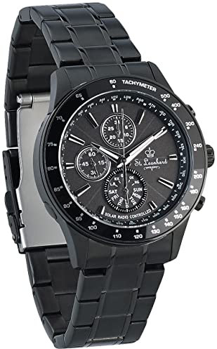 St. Leonhard Solaruhr: Herren-Funk-Chronograph, Solarbetrieb, 5 ATM, Tagesanzeige, schwarz (Herren Armbanduhren, Solar Armbanduhr)