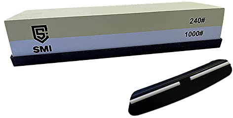 SMI Piedra De Afilar Grano 240/1000 Piedra Afilar Cuchillos Piedras Afilar Manuales Afilador de Cuchillos Doble Cara con Base de Silicona Antideslizante y Guía de Ángulo