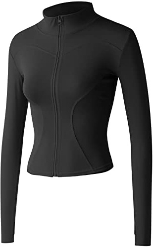 Sukany Women's Slim Fit Lightweight Athletic Full Zip Stretchy Workout Running Track Jacket with Thumb Holes Black XS