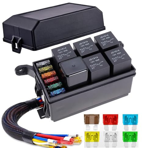 Gebildet Scatola Relè 12V e Fusibile con 5pcs JD1914 40A 5Pin e 1pc 4Pin, 6 ATC/ATO Lama, Universale Impermeabile per Camion Auto Marine Barca