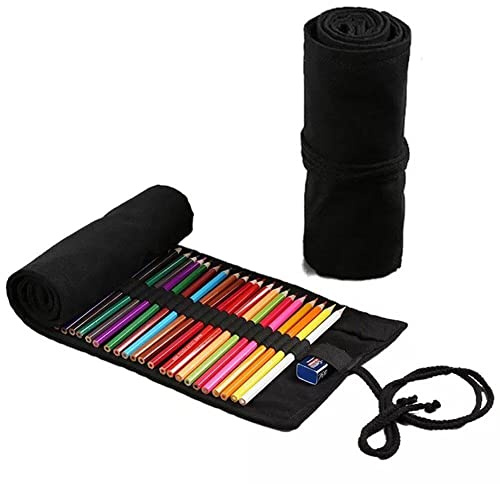 vepoty Rollo de lápiz de Lona, Estuche Enrollable para bolígrafo con 48 Ranuras, Estuche Multiusos para lápices, Soporte para Rollo de lápices para Colorear y Dibujar de Viaje