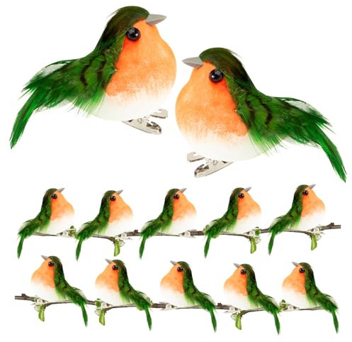 BETESSIN 12PCS Artificial Robin Birds Christmas Tree Decoration Emulational Handmade Clip on Robin Birds Ornaments for Indoor Outdoor Wreath Garden