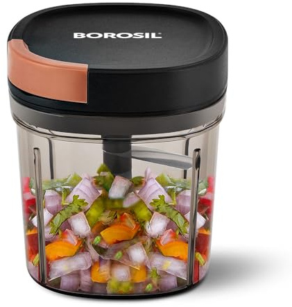 Borosil EazyPull hackare med 6 blad, draghackare med hållbar sträng, minihackare för kök, för att hugga grönsaker, lövgröna och örter, BPA-fri, okrossbar 900 ml skärskål