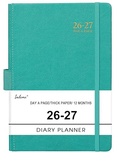 Academic Diary 2026-2027 - Diary 2026-2027 Day Per Page, A5 Page a Day August 2026 - July 2027 with Pen Loop, 180° Flat out, Monthly Stickers, Green