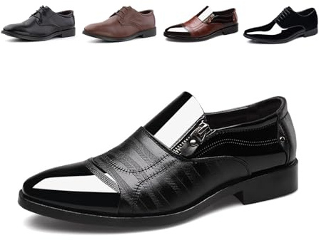 Hitmars Zapatos Vestir Hombre Derby Oxfords Cordones Cuero Patente Traje Clásicos Formales Brogue Negocios Fiesta Boda FL1812 Negro EU 39