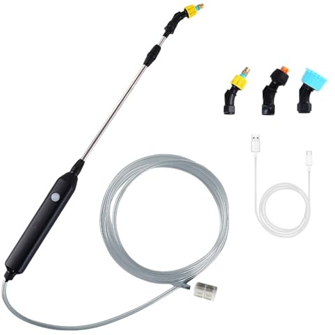 Vegena Pulverizador Eléctrico de Jardín, Batería, 5 Metros de Manguera, 3 Boquillas Ajustables, A Presión, para Césped, Malas Hierbas, Plantas, Jardines