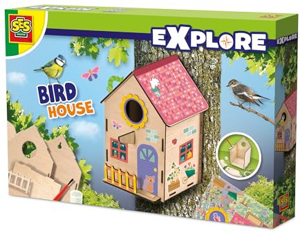 SES Creative 25209 Baue Dein eigenes Vogelhaus - Bastel und Dekoriere Dein Vogelhaus - Holz Bastelset für Kinder - Für Kinder ab 5 Jahren