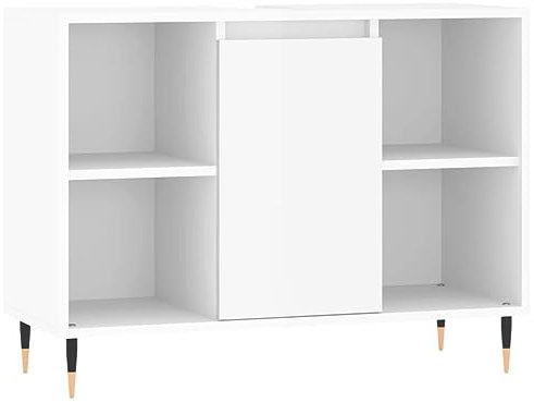Homvdxl Under Sink Bathroom Cabinet, Storage Cabinet, Bathroom Storage Unit, 80x33x60 cm, for Washbasins without Pedestals, with Door & Open Shelves, White High Gloss