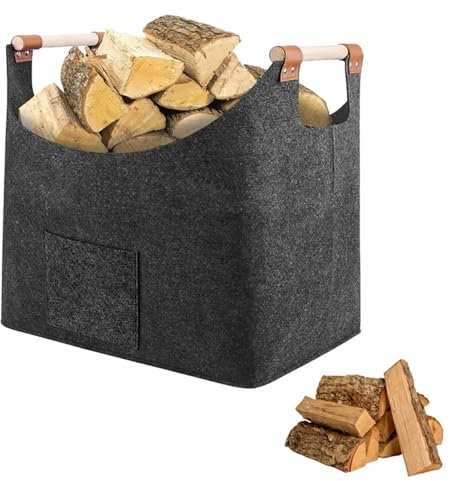 Cestino per legna da ardere: cestino in legno pieghevole, cestino per legna rustico | Capacità espansa Borsa per carrello in legno resistente portatile, portabebè riutilizzabile per per