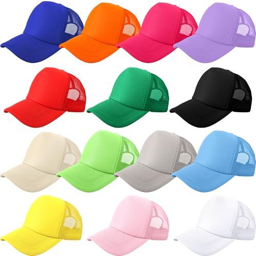 SGBETTER 14 Pack Kids Trucker Hats Plain Mesh Baseball Cap Summer Sublimation Hat DIY Baseball Hat for Child Boys Girls Outdoor (US, Alpha, One Size, Color Set 3)