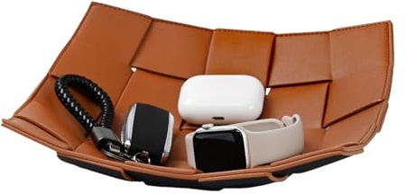 Sghtil Bandeja para llaves – Bandeja de entrada de piel sintética para llaves | Cesta trenzada organizador para maquillaje, escritorio y tocador, ideal para joyas, mando a distancia y cosméticos