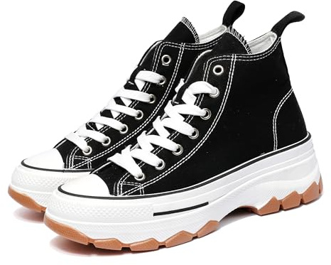 Women’s Canvas Platform Sneakers – Stylish High-Top & Low-Top Shoes with 5 cm Chunky Sole for Comfort & Support (Black Canvas, Adult, Women, 6, Numeric, UK Footwear Size System, Medium)