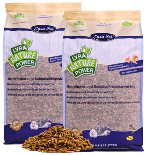 Lyra Pet® 10 kg de vers de farine Mélange de larves de mouches soldats séchées | Riche en protéines | Rapport calcium/phosphore idéal | Nourriture naturelle pour oiseaux, rongeurs, poissons & reptiles