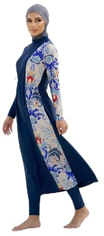 Luxember Women’s 3-Piece Modest Burkini – Full Coverage Swimwear with Swim Cap + 2 Free Travel Gifts (M) Navy