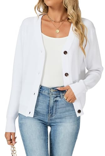 Famrrifuu Cardigan Donna con Bottone Elegante Maniche Lunghe Aperto Giacca Casual Primavera Autunno Inverno Cardigan in Maglia, Bianco, XL