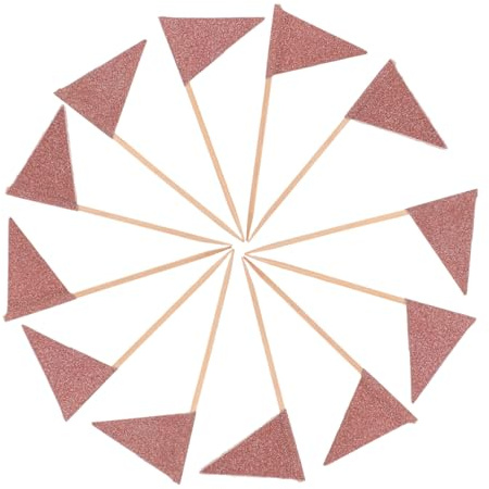 HEALSOPTHY 12pcs Rose Gold Triangle Toothpick Flags for Cake Dessert Decoration Multipurpose Fruit Picks for Parties Weddings Cheese Platters and Appetizer Presentation Stable and Elegant