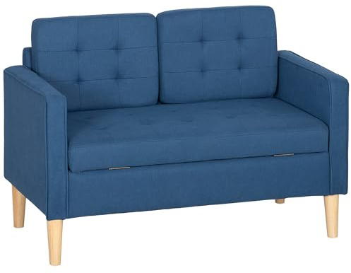 HOMCOM 2 Sitzer Sofa, Couch mit Stauraum, Holzbeine, Gepolsterter Polstersofa mit Samtoptik für Wohnzimmer, Schlafzimmer, 117x 62 x 78 cm, Blau