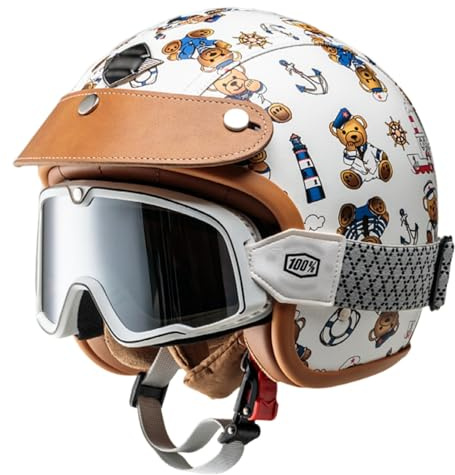 Casco Da Moto Per Bambini Con Occhiali Protettivi Per Bambini E Bambine Dai 3 Ai 12 Anni, Omologato ECE 22.06, Casco Jet 3/4 Per Bambini, Casco Da Scooter C,S/(46~50cm)