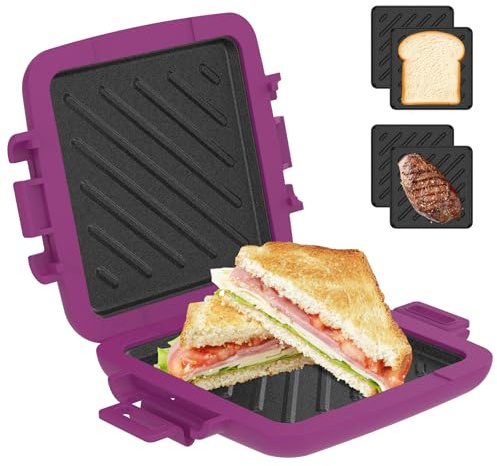 Microwave Toastie Maker,Clever Nonstick Sandwich Toaster,7×6in Quick Cooking and Easy Cleaning,Silicone Microwaveable Cookware for Quick Breakfasts,Crispy Sandwiches & Bread(Purple)