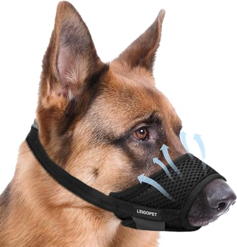 Dog Muzzle, Soft Nylon Muzzles for Small Medium Large Sized Dogs to Anti & Prevent Biting Barking Chewing, Pet Mouth Guard for German Shepherd with Adjustable Strap, Allows Panting Drinking (Black,L)