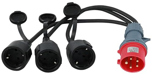 Adattatore CEE di corrente ad alta tensione 400 V 16 A maschio a 3 X 230 V accoppiamento prolunga con spina di protezione e coperchio ribaltabile, cavo adattatore CEE per attività industriali, caravan
