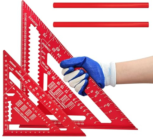 Squadra da carpentiere, 2 pezzi (180 mm e 300 mm / 7–12) - Strumento di precisione per angoli retti, squadra da carpentiere in metallo per misurazioni precise a 45° e 90°, con perno piatto.