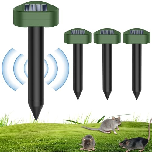 Solar Ultrasónico Ahuyentador de Topos 4 Piezas, Impermeable Repelente para Ratas Ultrasónico Solar Se Utiliza para Repeler Topos, Topillos, Serpientes y Lagartos Protege el Césped y Los Jardines