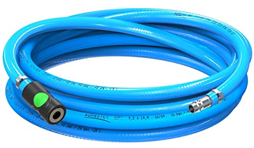 AUPROTEC set de manguera de aire comprimido Ø 9 mm interior 3 m, Manguera de PVC con acoplamiento de seguridad Prevost S1 para compresores de aire, Manguera de compresor AUPROTEC altamente flexible