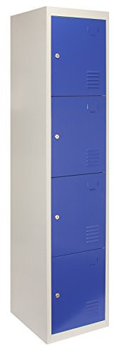 1x Schließfachschrank Spind Metallschrank Stahlschrank Umkleideschrank Schrank Locker Stahlspind Fächerschrank Aufbewahrung Turnhalle Schließfach Kleiderschrank 180cm H x 38cm L x 45cm B Blau 4-türig