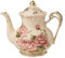 YOLIFE Pink Rose Teapot, 800ml - 4 Cup Ceramic Teapot, Vintage Ivory Floral with Gold Leaves Edge Design, Gift for Women