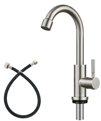 Heyalan SUS304 Cold Water Bar Sink Faucet, Single Handle, Brushed Nickel