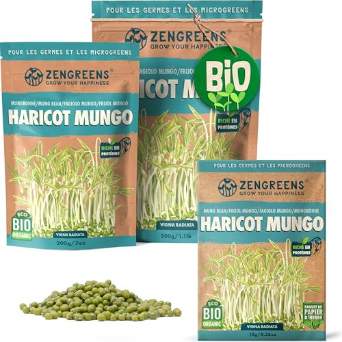 ZenGreens® - Graines de haricots mungo bio - Choisissez entre 10g, 200g et 500g - Graines de haricots mungo avec un taux de germination supérieur à 97% - Microgreens
