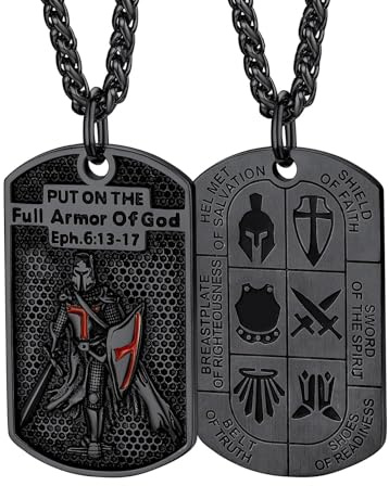 FaithHeart Stainless Steel Knights Templar Dog Tag Necklace Mens Protection Jewelry Dainty Vintage Neck Charms Birthday Gift for Father Husband