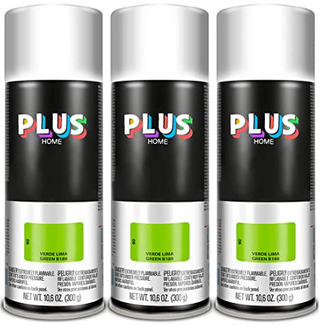 PLUS HOME Pintura Spray 520cc para pintar todo tipo de super cies: madera, metal, cartón, tela, piedra, bra de vidrio, plásticos rígidos, etc para bricolaje y DIY.Verde Lima (Ral:B188)(Paquete de 3)