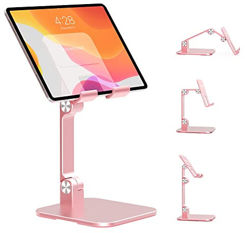 elitehood Aluminum iPad Stand for Desk [Ultra-Stable & Sturdy], Height Adjustable & Portable Stand Holder Dock for Home Office, Compatible with iPad Pro 12.9 Air Mini 6 5 4 3, Pink