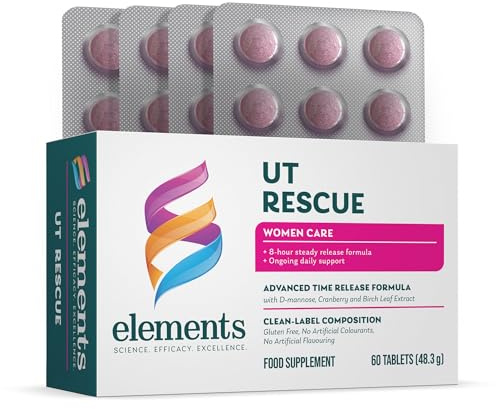 Elements UT Rescue Supplement – 1000mg D-Mannose & Cranberry Extract (36mg PACs) with Birch Leaf – Time-Release Tablets for Urinary Tract & Bladder Health – Vegan, Non-GMO – 60 Tablets