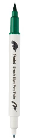 Pentel Brush Sign Pen Twin SESW30C fiberpenna, 2 borstliknande spetsar, grön (1 styck)