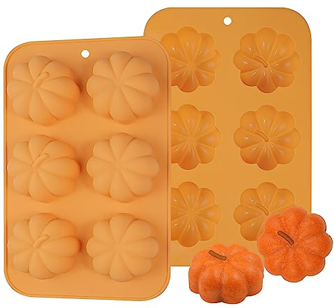 webake Stampo 3D per torta a forma di zucca, in silicone, 2 pezzi, 6 cavità, per festa del Ringraziamento, autunno, stampo da forno a forma di zucca, stampo per sapone, muffin, cioccolato, decorazione