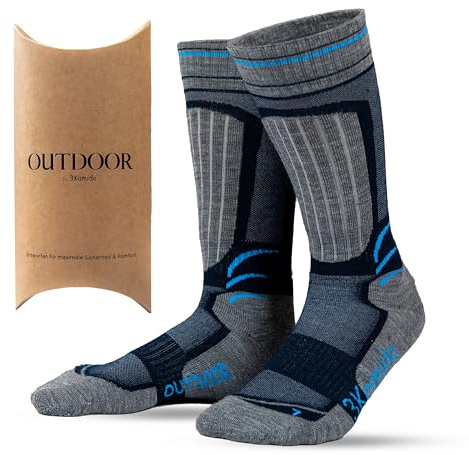 3Kamido Outdoor Chaussettes, en Laine mérinos, Trekking, randonnée, Respirantes, Douces, Thermiques, à séchage Rapide, Contre Les callosités, pour expéditions en Montagne (Gris/Marine 27-30EU)