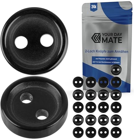 Botones para ropa, 24 piezas, 2 agujeros, Ø 11,4 mm, en negro, de poliéster, talla 18L, botones de resina para chaqueta, abrigo, camisa, polo, botón DIY resina sintética, botones para lavandería