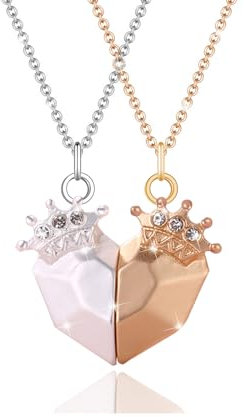 Pwsap Collana Dell Amicizia per 2 Ragazze, BFF Collane a Catena con Ciondolo Corona Cuore, Best Friends Forever Collane Magnete, Regali di Gioielli di San Valentino per Bambini Madre Amici Sorelle