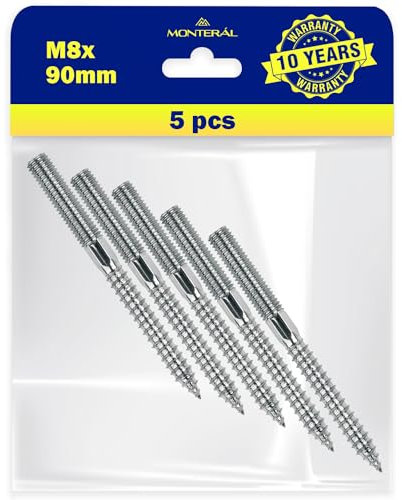 5 Pezzi Viti Doppio Filetto M8 сon una Lunghezza di 90 mm - Garanzia di 10 Anni - MONTERAL