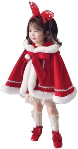 Proumhang Neonato Bambino Bambina Pelliccia Sintetica Caldo Cappotto Invernale con Cappuccio Giacca Capo Mantello Poncho Cardigan Outwear Capodanno Natale Rosso Scialle Antivento 1-8 anni 130