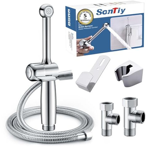 Bidet Handbrause mit Schlauch, SonTiy Messing WC handbrause bidet mit Einstellbarem Druck G1/2 & G3/8 Umschaltventil für WC Dusche, Persönliche Hygiene Windel Dusche Tierbad, Chrom