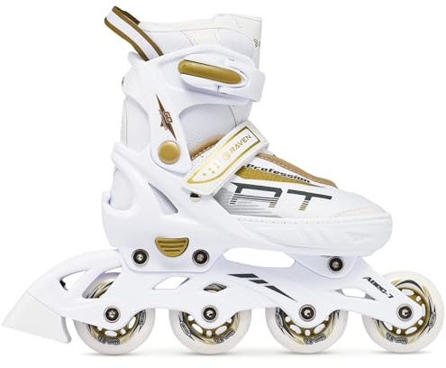 RAVEN Profession Pattini in linea Inline Skates per bambini e adulti OPZIONALE 2in1 con Pattini da ghiaccio regolabili (White/Gold senza pattini, 31-35 (20,5cm-23cm))