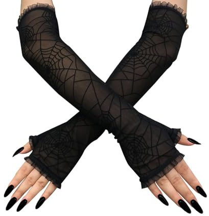 YAMEIZE Gant en Dentelle Web Sans Doigts - Gothic pour les Femmes Gants Gothic Sans Doigts pour la Fingerless Costumée d'Halloween